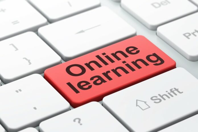 Rød knap hvor der står online learning