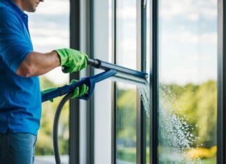Sådan får du skinnende rene vinduer med vinduespudser grej fra Totalrent.dk