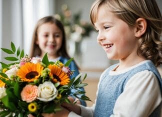 Glæd et barn med en flot buket blomster