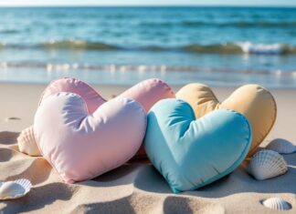 Afslapning ved stranden med hjertepuder til afslapning