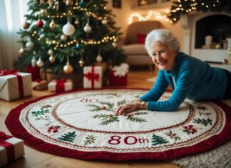Gør Din 80-års Fødselsdag Ekstra Speciel Med Et Broderet Juletræstæppe Til Jul – Unik Dekoration og Personlig Gaveidé