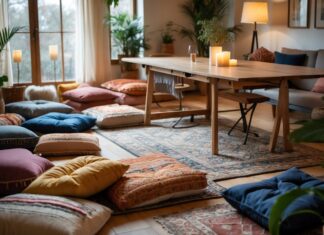 Sådan skaber du en hyggelig stue med gulvpuder og spisebord med tillægsplader