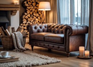 Sådan skaber du hygge i stuen med en chesterfield sofa og brændekurv