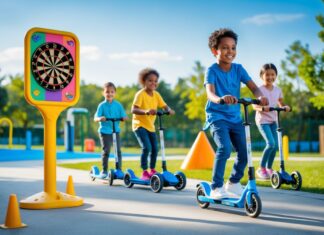 Sjov med dart og løbehjul til børn online