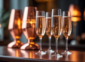 Skab stemning med kobberlamper og elegante champagneskåle
