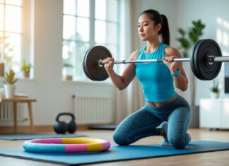 Effektiv træning derhjemme med vægtstang og hulahopring med vægt træning