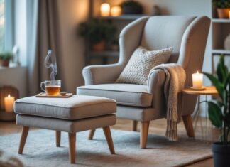 Find hyggen med en lænestol med skammel tilbud til dit hjem