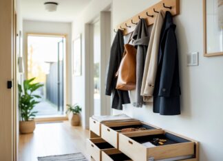 Organisering af hjemmet med skuffeopdelere og knagerække til entréen