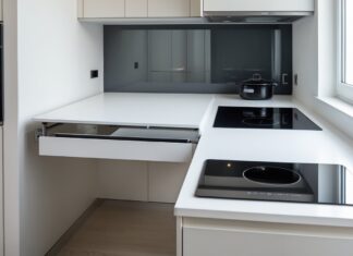 Pladsbesparende køkkenløsninger med klapbord til væg løsninger og induktionskomfur