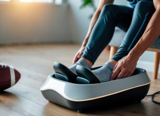 Plej dine fødder med et fodmassageapparat efter en fodboldtur