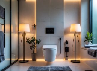 Sådan skaber du et stilfuldt badeværelse med indbygningstoilet og standerlamper