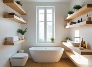 Sådan skaber du et stilfuldt og funktionelt badeværelse med træhylder og siddebadekar til små badeværelser