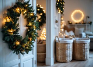 Sådan skaber du hygge i hjemmet med en julekrans med lys og praktiske vasketøjskurve