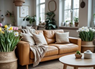 Sådan skaber du hygge i stuen med lædersofa og smukke blomsterkurve