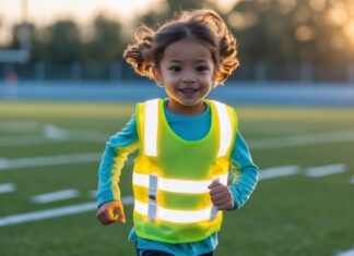 Sikkerhed på banen med løbevest med lys til børn