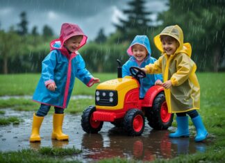 Sjov leg i regnvejr med traktor til børn legetøj