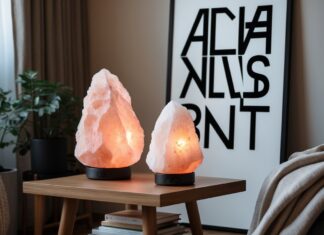 Indretningstips til hjemmet med saltstenslamper og plakat med bogstaver online