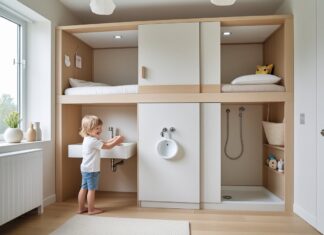 Praktiske løsninger til børneværelset: kombiner højseng og vandhane med bruser