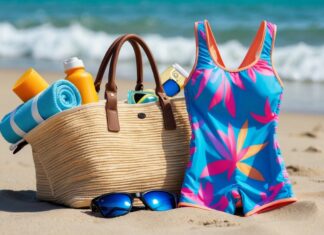 Praktiske tasker til stranden og badedragt med ben til sommeren