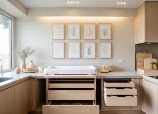 Sådan skaber du et funktionelt og stilfuldt køkken med plakater og puslebord med praktiske skuffer