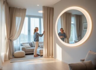 Sådan skaber du et harmonisk hjem med gardiner og rundt spejl med lys