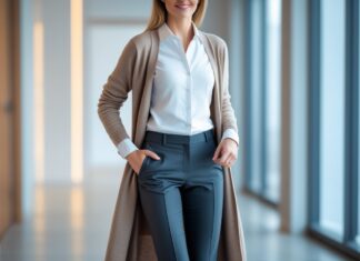 Sådan styler du habitbukser til enhver lejlighed med en lang cardigan