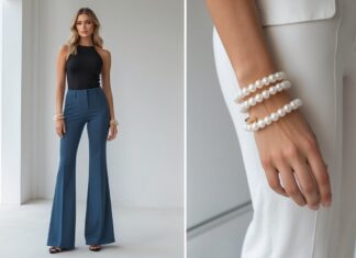 Sådan styler du trompetbukser med perlearmbånd