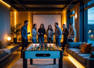 Skab den perfekte spilleaften med bordfodbold og loungesofa til afslapning og hygge