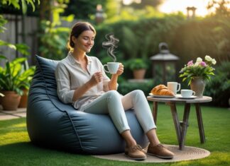 Den perfekte kaffepause i haven med en udendørs sækkestol