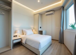 Optimal indretning med enkeltseng til beboelsespavillon