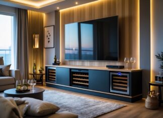 Sådan skaber du den perfekte hjemmebiograf med vin og tv møbel til gulv