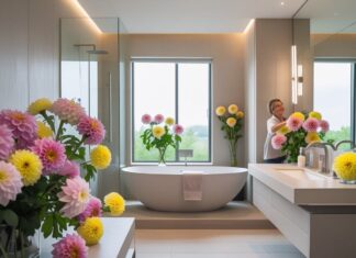 Sådan skaber du et badeværelse med moderne design og blomstrende georginer