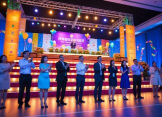 Leg en tribune til festlige indslag til virksomhedens store jubilæumsfest