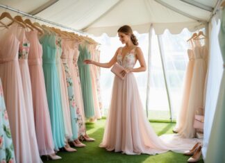 Tips når du skal finde en kjole til en bryllupsfest i telt