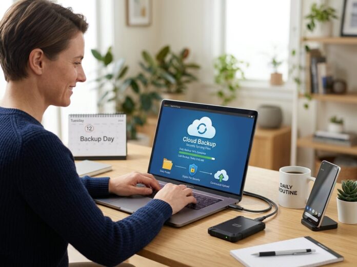 Kvinde der laver backup