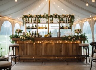 Sådan indretter du bar og drinksområde i bryllupsteltet