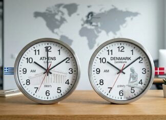 Tidsforskel i mellem Athen og Danmark