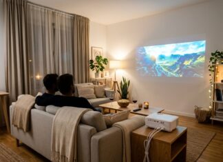 Sådan indretter du stuen til film på projektor uden et fast biografrum