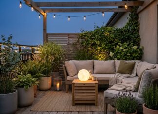 Skab en rolig terrassekrog med lys, planter og en månelampe
