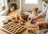 Bag små hundekiks med ingredienser, der passer til hundens kost